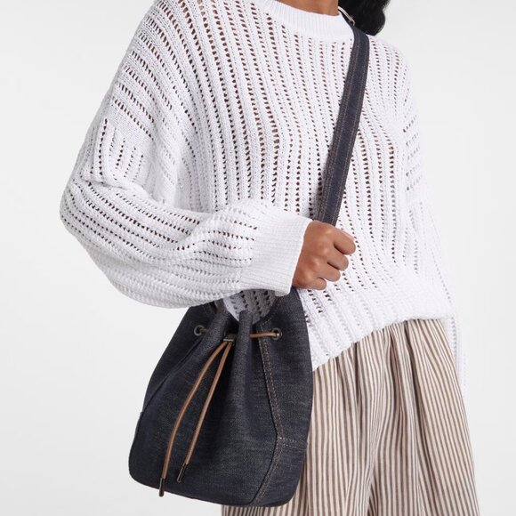 Brunello Cucinelli Denim Duo Bucket Bag with Leather Coin New Tag Sleeper $3,300 - Picture 2 of 13